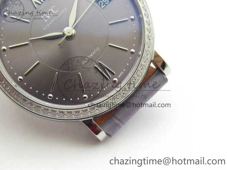 MIROTIME 0510 Attractive Portofino 37mm SS V7F 1:1 Best Edition Gray Dial Diamonds Bezel on Gray Leather Strap A 7091